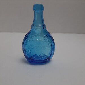 Wheaton Cerulean Blue Embossed Miniature Glass Bottle Decorative Vintage Piece